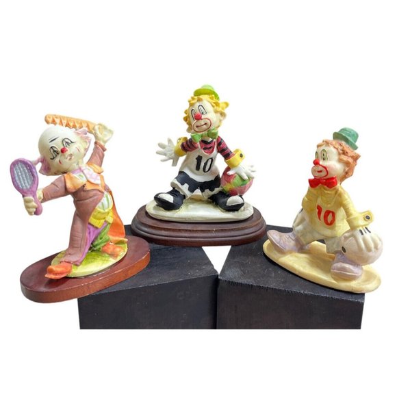 Vintage Satis -5 Clowns Sports Beauty Porcelain Figurines  4 1/4 in. Lot of 3 - Picture 1 of 11